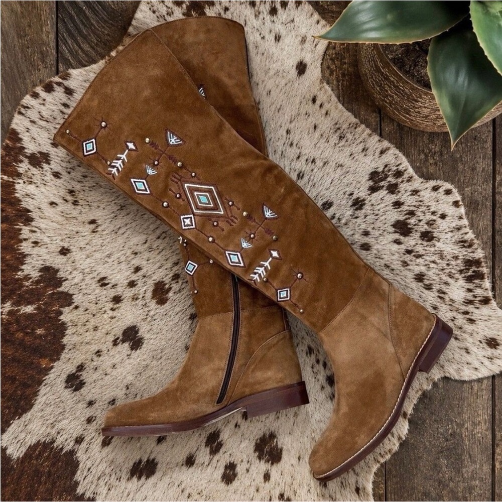 Sundance Tribal Trail Embroidered Suede
Tall Over The Knee Boots Made In Italy